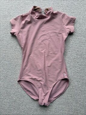 Woman Short Sleeve One-Piece leotard with open back- Dusty Rose